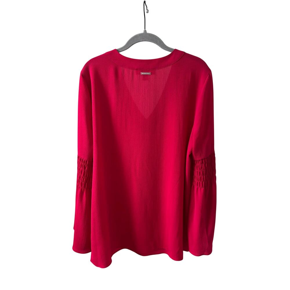 Michael Michael Kors Red V-Neck Blouse Womens Large Long Sleeve Smocked Sleeve - Picture 9 of 10